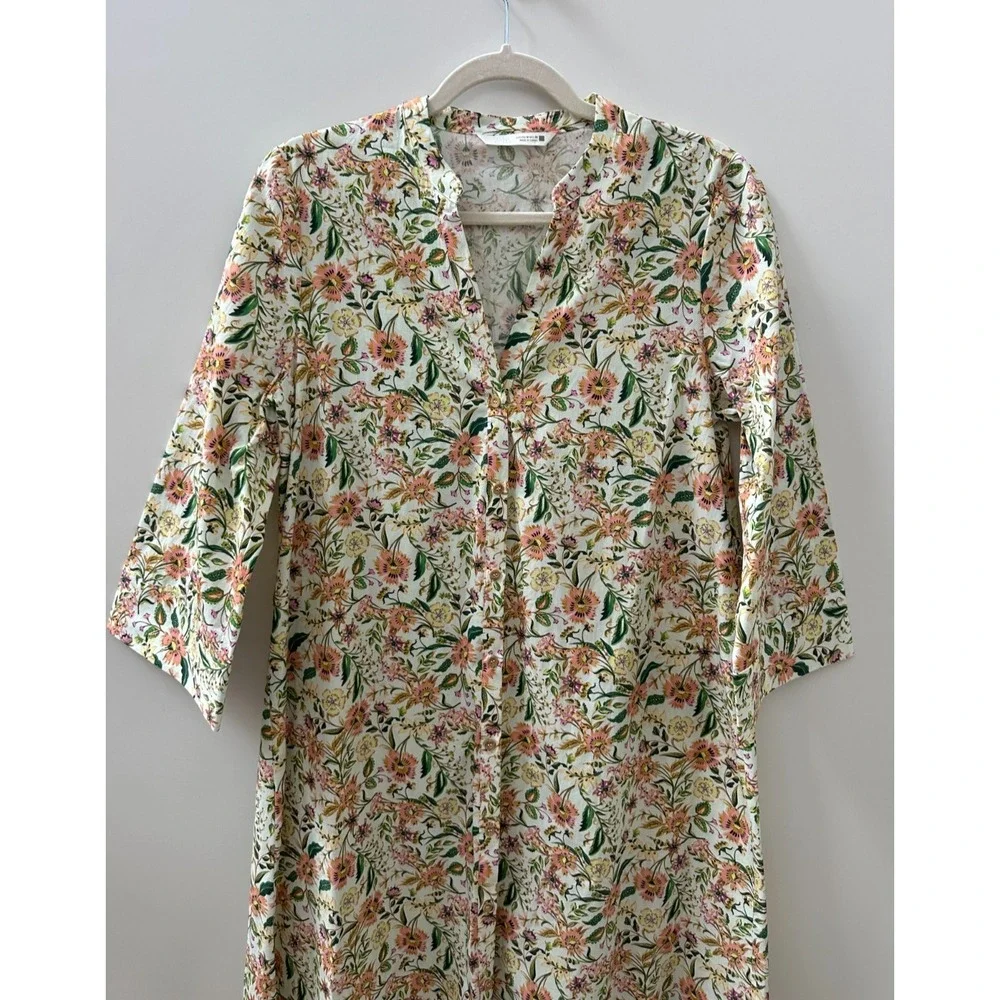 Zara Floral Button Front Cotton Shirt Dress Cottagecore Botanical Women's Medium - Picture 4 of 13